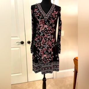 White House Black Market shift dress with neckline embellishments.